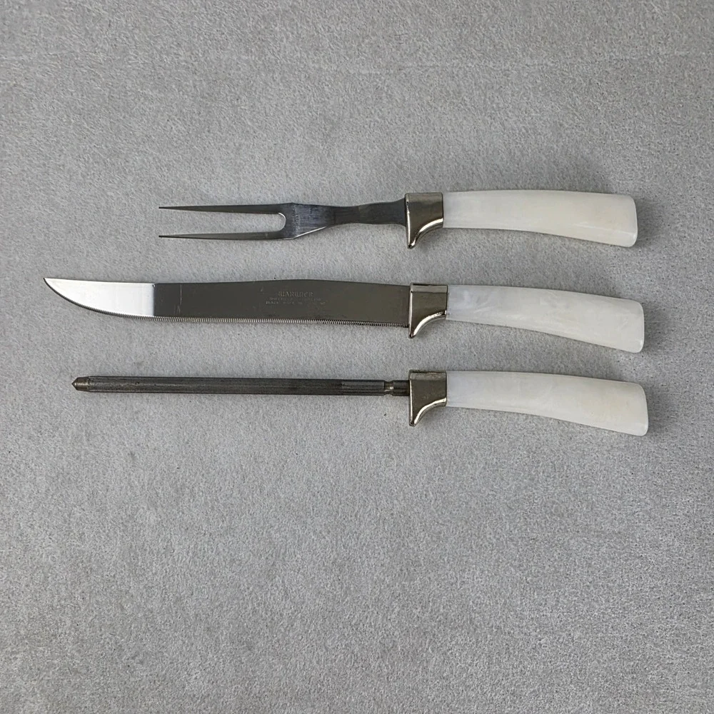 Warwick Sheffield England Carving Set 3pc Faux Mother of Pearl Stainless Steel